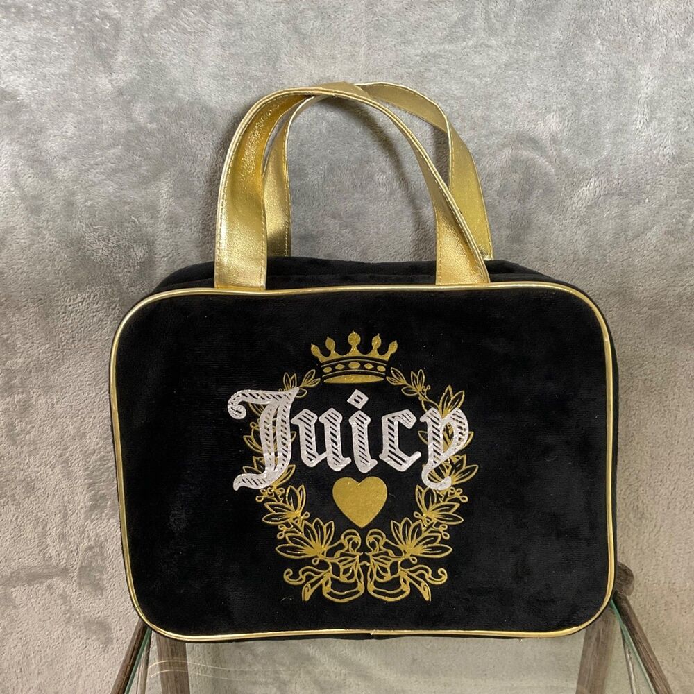Y2K Juicy Couture Los Angeles Velvet LOGO heart crown Cosmetic Bag 9 "x12" zips